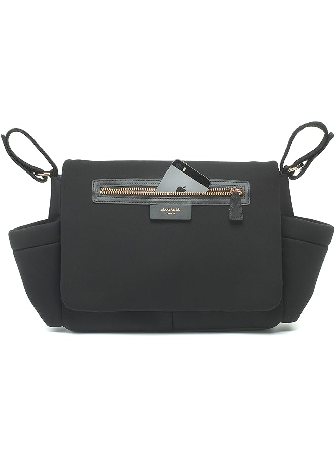storksak Black Travel Stroller Organizer And Hanging Diaper Bag Universal Fit Large Storage Capacity Baby Caddy With Elastic Cup Holder And Integrated Accessories - Image 2