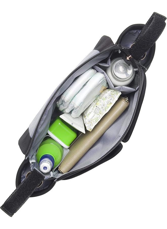 storksak Black Travel Stroller Organizer And Hanging Diaper Bag Universal Fit Large Storage Capacity Baby Caddy With Elastic Cup Holder And Integrated Accessories - Image 5