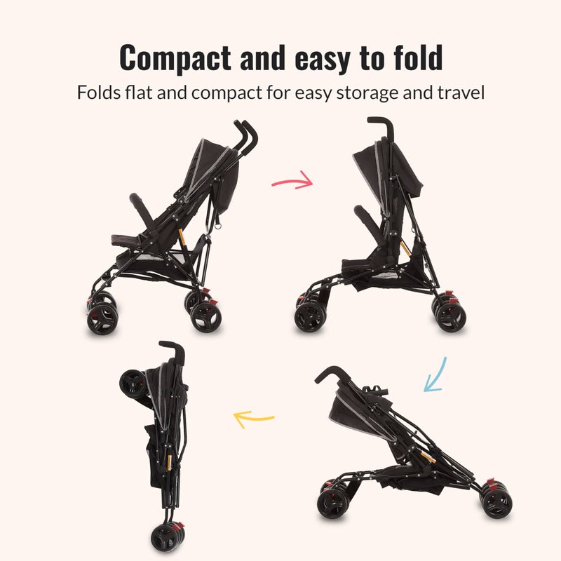 Dream On Me Vista Moonwalk Baby Stroller in Black, Lightweight Infant Stroller with Compact Fold, Multi-Position Recline Umbrella Stroller with Canopy, Extra Large Storage and Cup Holder - Image 5