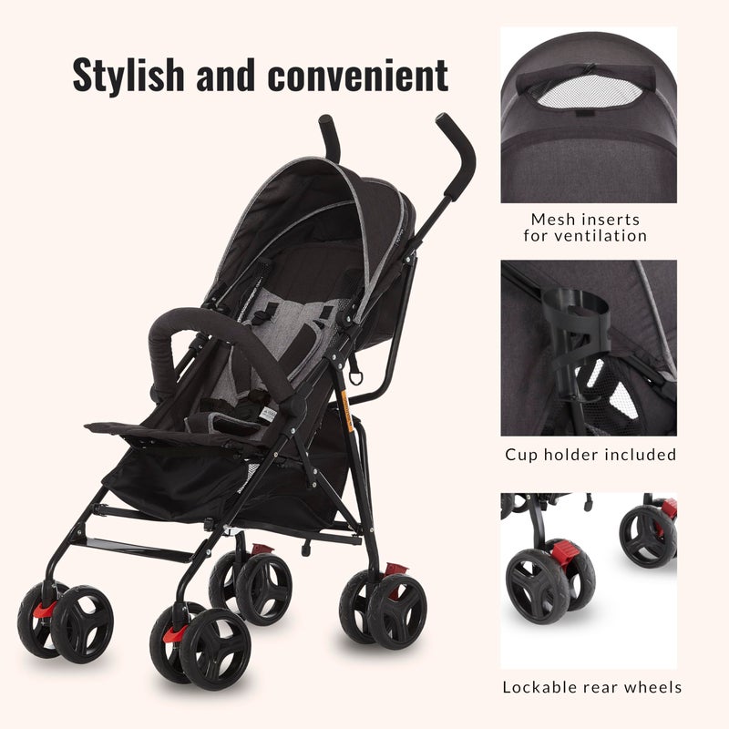 Dream On Me Vista Moonwalk Baby Stroller in Black, Lightweight Infant Stroller with Compact Fold, Multi-Position Recline Umbrella Stroller with Canopy, Extra Large Storage and Cup Holder - Image 4