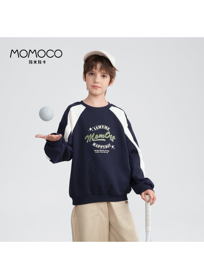 Momoco Children's Sweatshirt Autumn Boys' Round Neck Stylish Trendy Navy Blue 130