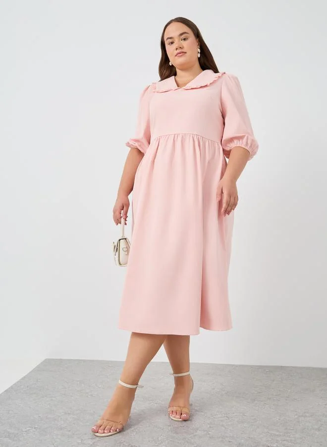 Styli Styli Plus Size Peter Pan Balloon Sleeve Midi Dress