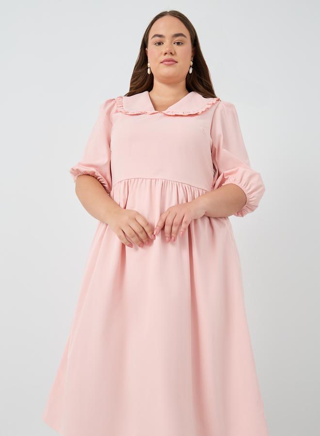 Styli Plus Size Peter Pan Balloon Sleeve Midi Dress - Image 3