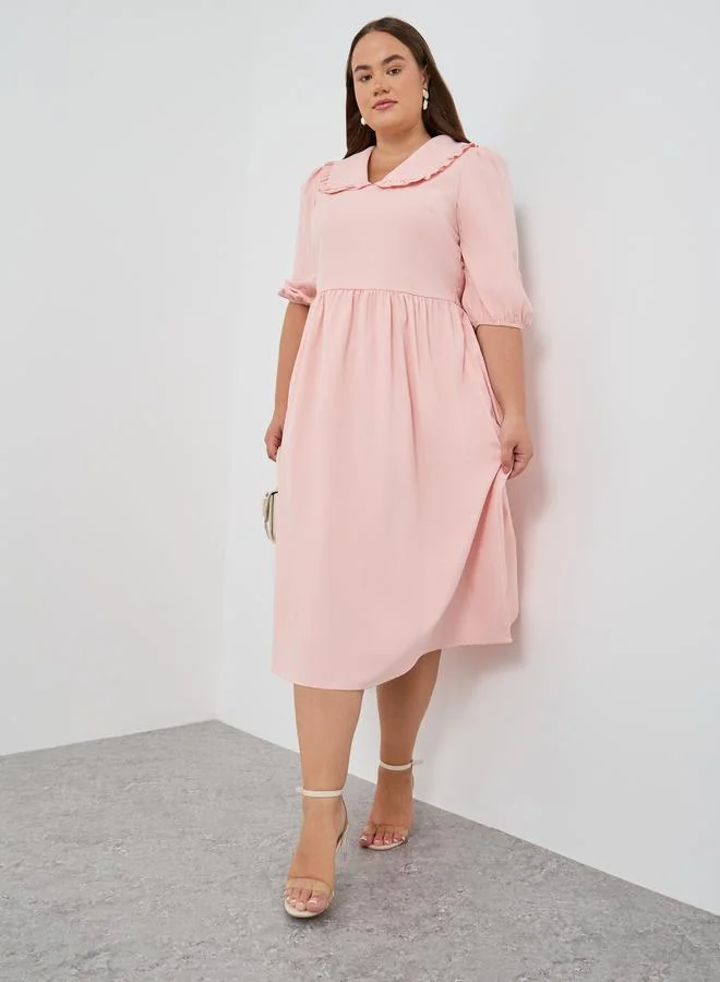 Styli Styli Plus Size Peter Pan Balloon Sleeve Midi Dress