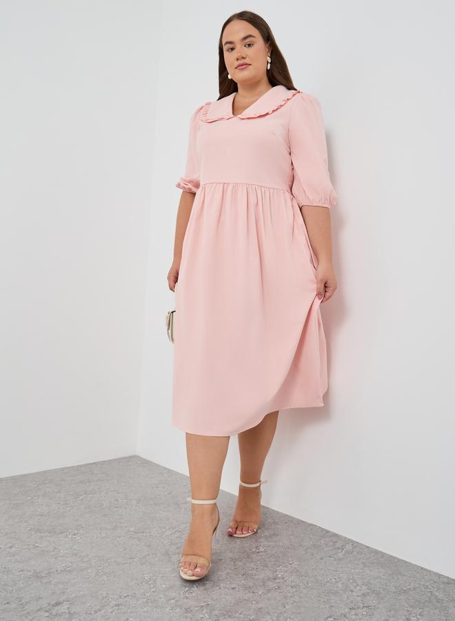 Styli Plus Size Peter Pan Balloon Sleeve Midi Dress - Image 1
