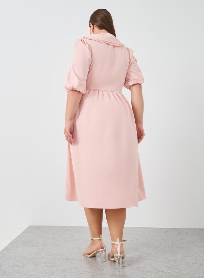 Styli Plus Size Peter Pan Balloon Sleeve Midi Dress - Image 5