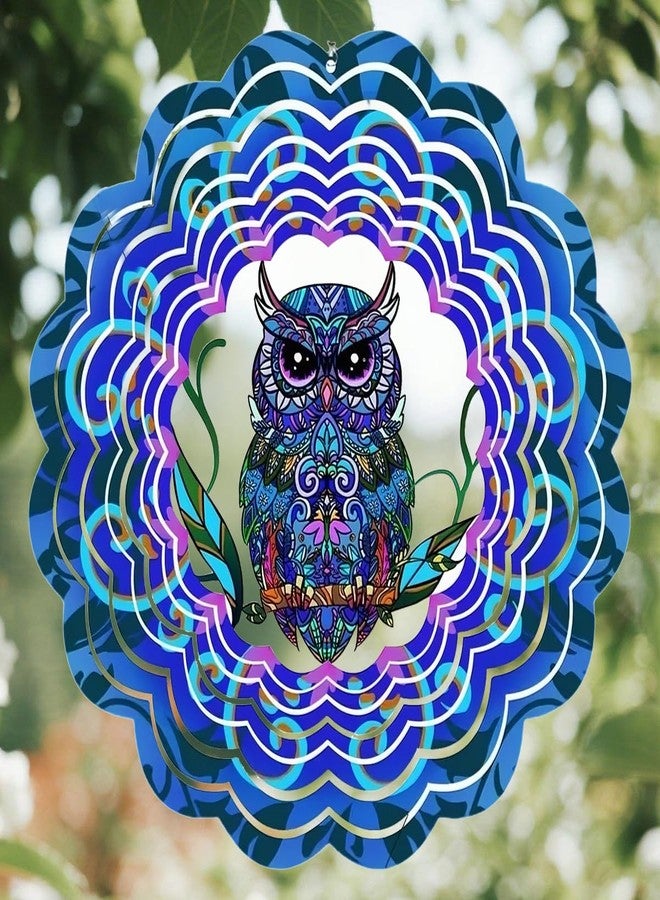 YTAONS Wind Spinners Outdoor, Hanging Spinners Stainless Steel Wind Sculpture for Garden Yard Art Decoration Birthday Gift for Women Mom Wife Grandma (Blue Owl) - Image 1