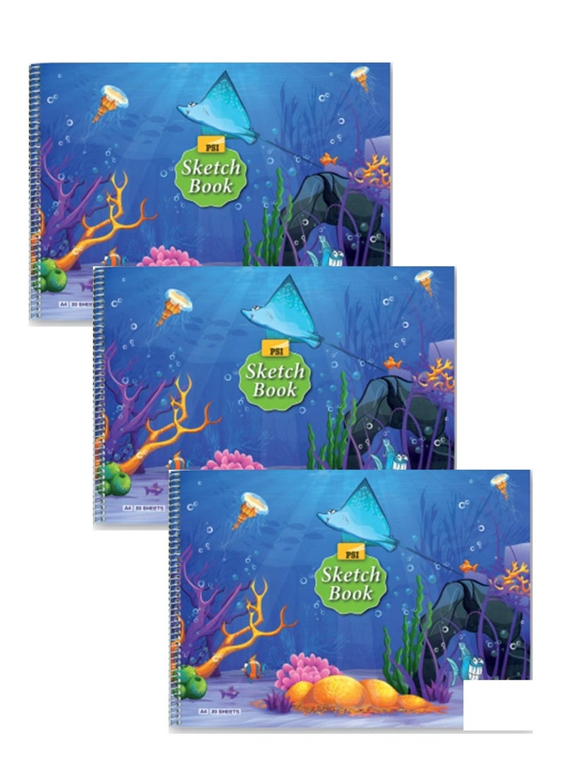 Psi 3-Piece A4 Size Sketch Book With Spiral Binding 