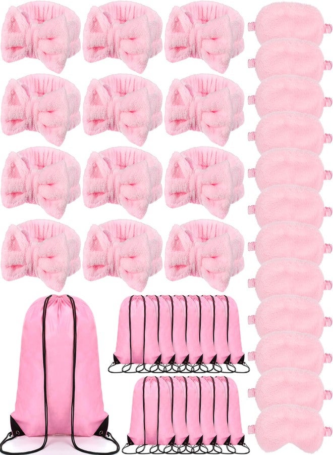 Cutecrop 36 Pcs Operation Christmas Bulk Items Spa Party Favors Sleepover Party Supplies 12 Spa Headband 12 Plush Sleep Eye Mask 12 Drawstring Backpack Face Pink Eye Mask Bulk for Birthday - Image 1