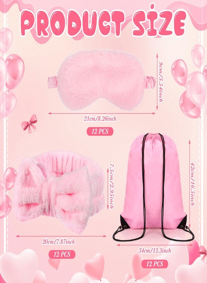 Cutecrop 36 Pcs Operation Christmas Bulk Items Spa Party Favors Sleepover Party Supplies 12 Spa Headband 12 Plush Sleep Eye Mask 12 Drawstring Backpack Face Pink Eye Mask Bulk for Birthday - Image 2