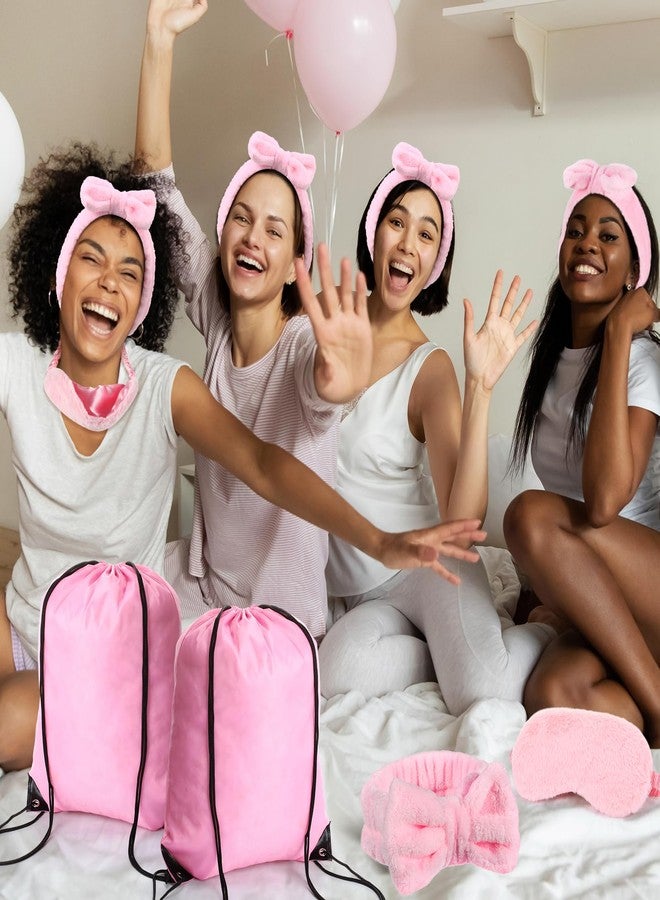 Cutecrop 36 Pcs Operation Christmas Bulk Items Spa Party Favors Sleepover Party Supplies 12 Spa Headband 12 Plush Sleep Eye Mask 12 Drawstring Backpack Face Pink Eye Mask Bulk for Birthday - Image 4