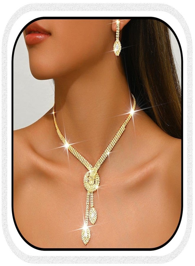 Unicra Silver Rhinestone Bridal Wedding Jewelry Set Crystal Necklace Earrings Sets Formal Prom Costume Jewelry Sets for Women and Brides, Free Size, Metal, No Gemstone - Image 1