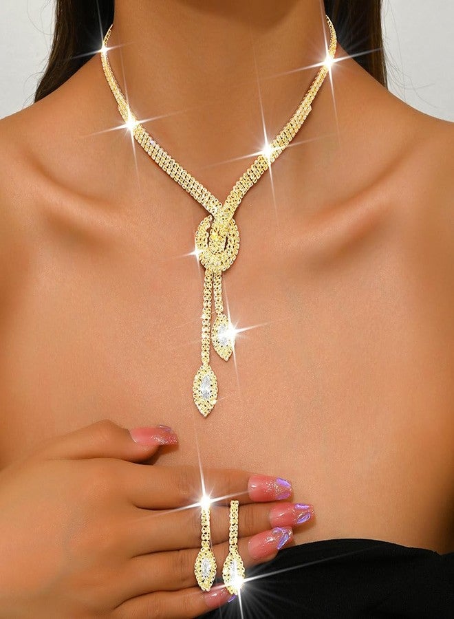 Unicra Silver Rhinestone Bridal Wedding Jewelry Set Crystal Necklace Earrings Sets Formal Prom Costume Jewelry Sets for Women and Brides, Free Size, Metal, No Gemstone - Image 3