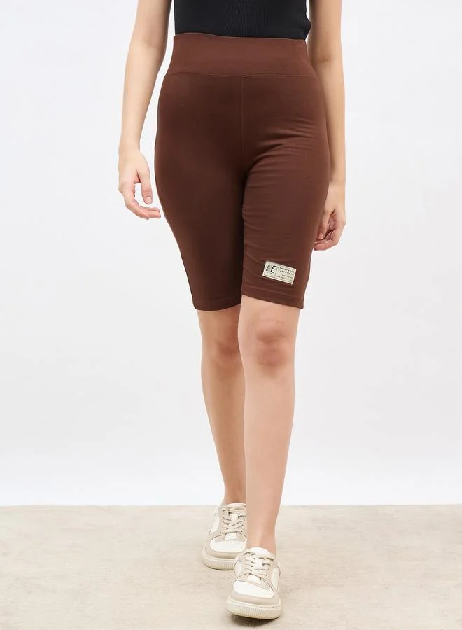 ستايلي Styli Solid Cycling Shorts with Badge Detail
