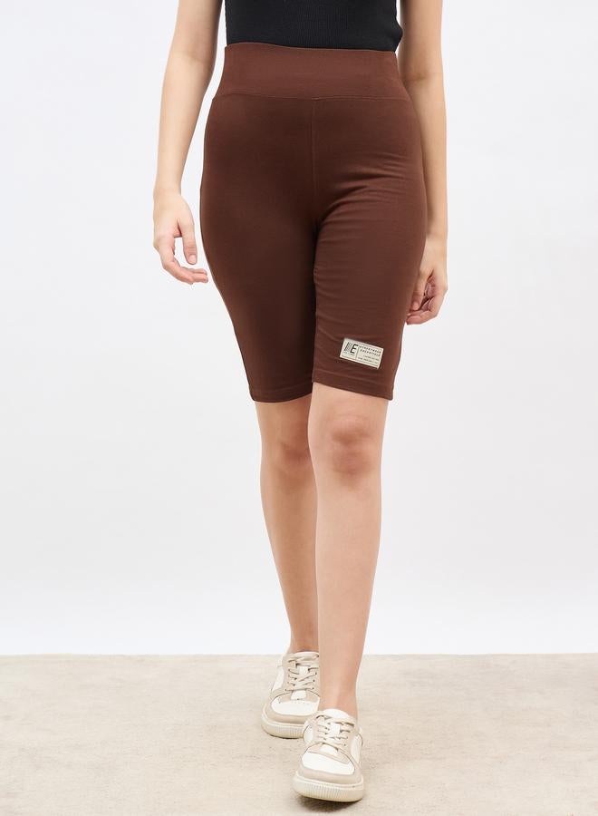 Styli Solid Cycling Shorts with Badge Detail - Image 2