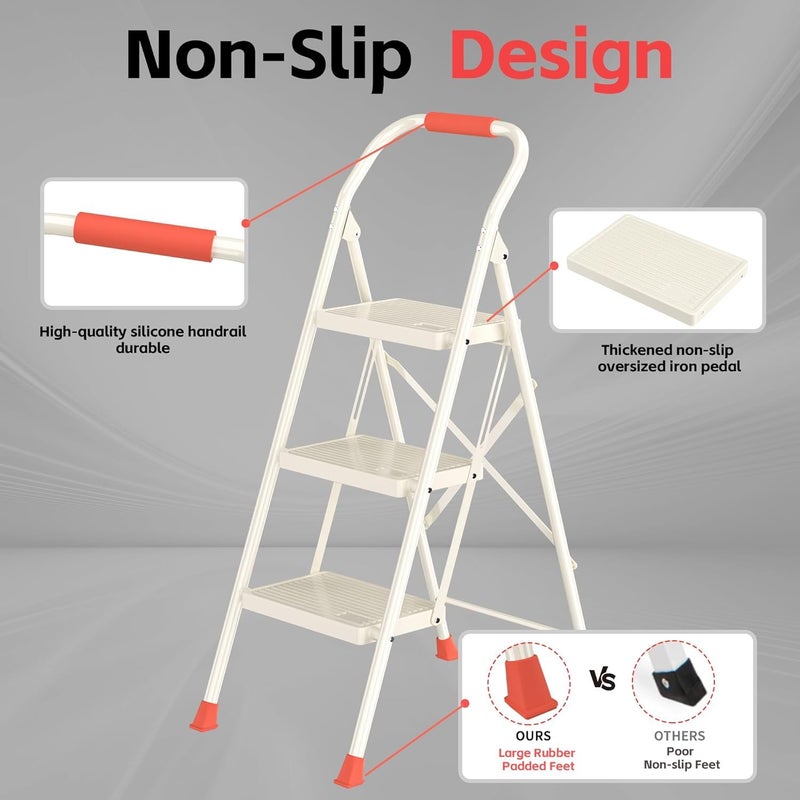 DIAMONDFORGE Foldable Step Ladder Folding Stool - 600Lbs Heavy Duty with Handrails for Home Adults Kitchen 3 Stepping Extension Tall - Indoor House Closet Stepstool Stair Ladders Extendable Stepladder - Image 4