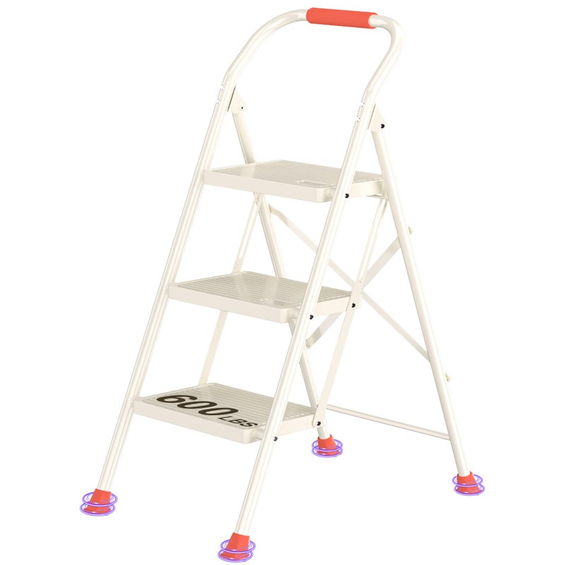 DIAMONDFORGE Foldable Step Ladder Folding Stool - 600Lbs Heavy Duty with Handrails for Home Adults Kitchen 3 Stepping Extension Tall - Indoor House Closet Stepstool Stair Ladders Extendable Stepladder - Image 1