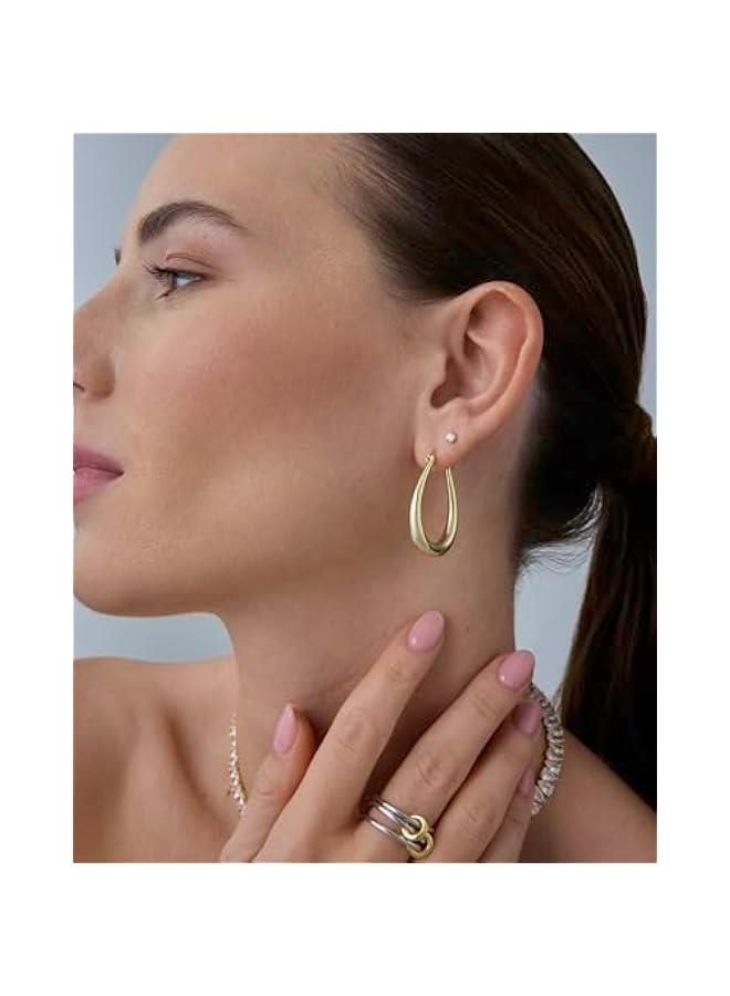 PAVOI 14K Gold Plated Sterling Silver Posts Oval Chunky Hoop Earrings for Women - Trendy Statement Thick Gold Hoops - Lightweight Dangle Earrings  - Image 4