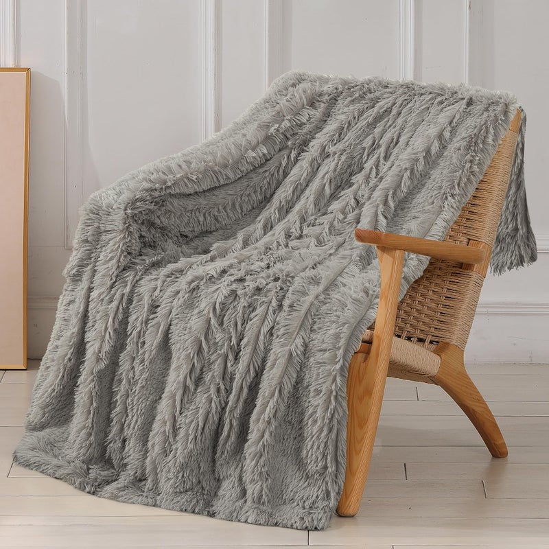 Tuddrom Decorative Extra Soft Fuzzy Faux Fur Throw Blanket 50 x 60Solid Reversible Long Hair Shaggy BlanketFluffy Cozy Plush Comfy Microfiber Fleece Blankets for Couch Sofa BedroomQuiet Grey