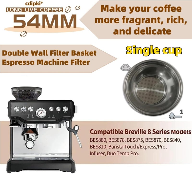 1 كوب 54 مم سلة فلتر قهوة مزدوجة الجدران متوافقة مع Breville BES870/875/880/878/890/500/BES860XL أجزاء آلة القهوة مقبض سلة فلتر BES870XL - Image 3