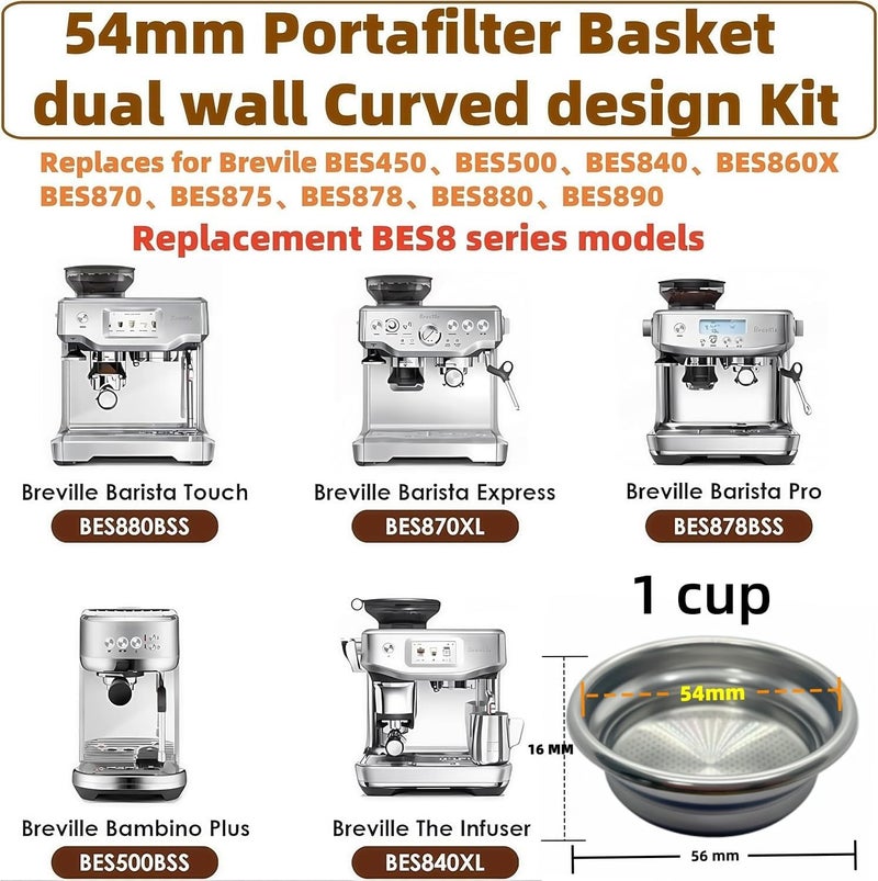 1 كوب 54 مم سلة فلتر قهوة مزدوجة الجدران متوافقة مع Breville BES870/875/880/878/890/500/BES860XL أجزاء آلة القهوة مقبض سلة فلتر BES870XL - Image 4
