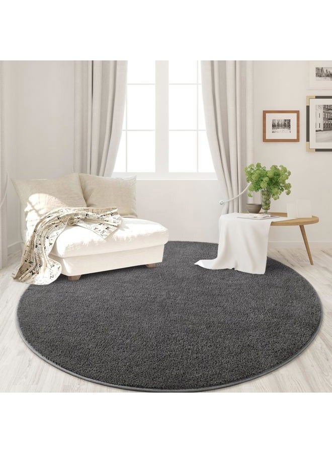 FlyDOIT Round Area Rugs for Bedroom Living Room, 4x4 Dark Grey Super Soft Comfy Thickened Memory-Foam Indoor Circle Carpet, Modern Aesthetic Minimalist Carpet for Boys Girls Adults Nursery Home Décor - Image 2