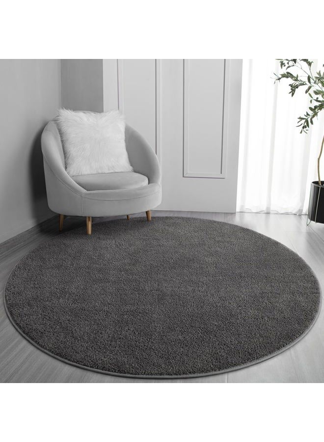 FlyDOIT Round Area Rugs for Bedroom Living Room, 4x4 Dark Grey Super Soft Comfy Thickened Memory-Foam Indoor Circle Carpet, Modern Aesthetic Minimalist Carpet for Boys Girls Adults Nursery Home Décor - Image 1