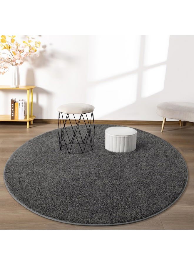 FlyDOIT Round Area Rugs for Bedroom Living Room, 4x4 Dark Grey Super Soft Comfy Thickened Memory-Foam Indoor Circle Carpet, Modern Aesthetic Minimalist Carpet for Boys Girls Adults Nursery Home Décor - Image 3