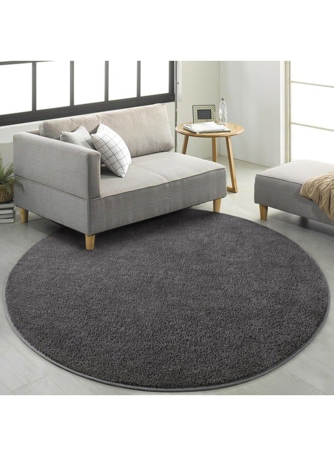 FlyDOIT Round Area Rugs for Bedroom Living Room, 4x4 Dark Grey Super Soft Comfy Thickened Memory-Foam Indoor Circle Carpet, Modern Aesthetic Minimalist Carpet for Boys Girls Adults Nursery Home Décor - Image 4