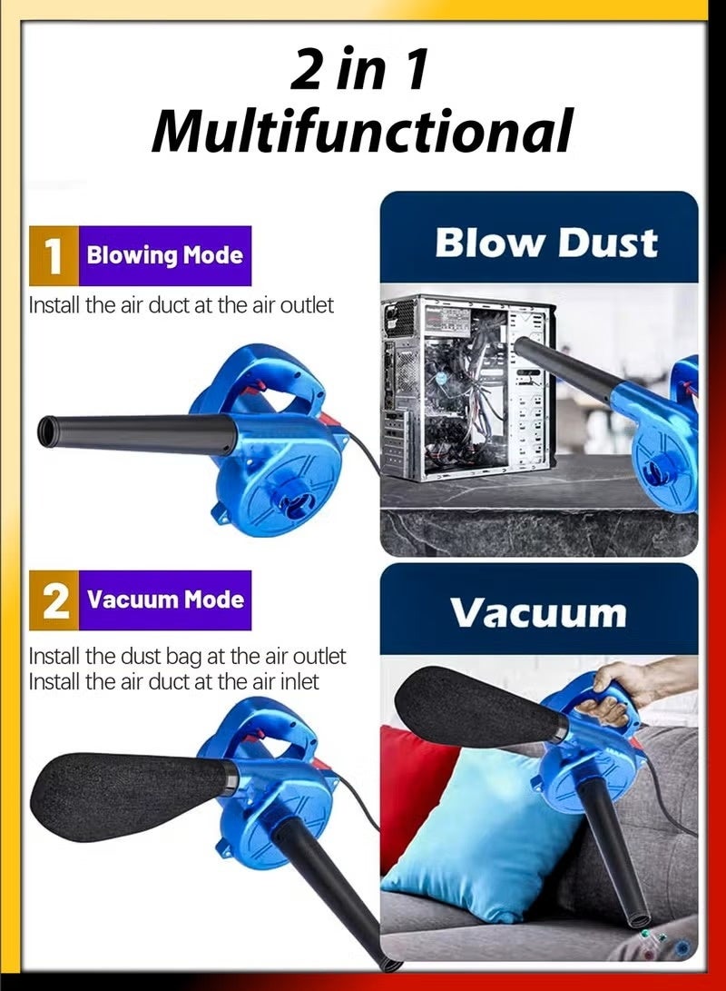 750W Corded 2 In 1 Blow and Suction Turbine Dust Air Blower And Vacuum Cleaner Aspirator Leaf Blower for Garden Garage Sidewalks Computers and Car Drying Industrial Grade Household Machine Power Tool - Image 3