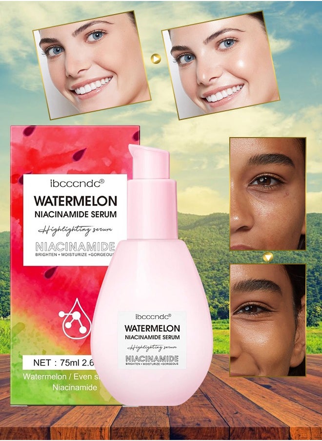 ibcccndc - 75ML Watermelon Niacinamide Serum Moisturizing Watermelon Toner Hyaluronic Facial Serum Brighten with Glycerin and Vitamin E Serum Multi Purpose Lightweight Face Serum Face Highlighter - Image 1