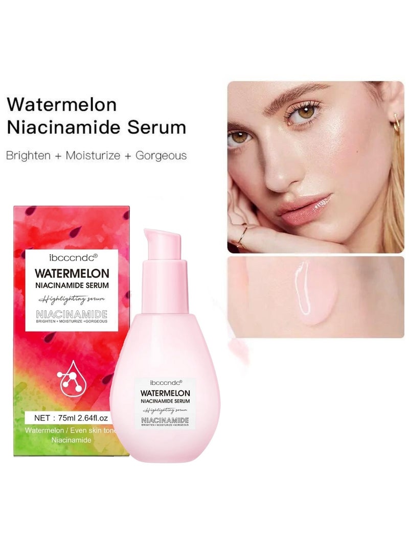 ibcccndc - 75ML Watermelon Niacinamide Serum Moisturizing Watermelon Toner Hyaluronic Facial Serum Brighten with Glycerin and Vitamin E Serum Multi Purpose Lightweight Face Serum Face Highlighter - Image 1