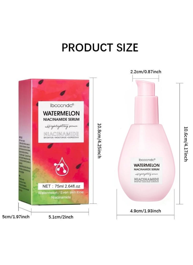 ibcccndc - 75ML Watermelon Niacinamide Serum Moisturizing Watermelon Toner Hyaluronic Facial Serum Brighten with Glycerin and Vitamin E Serum Multi Purpose Lightweight Face Serum Face Highlighter - Image 1