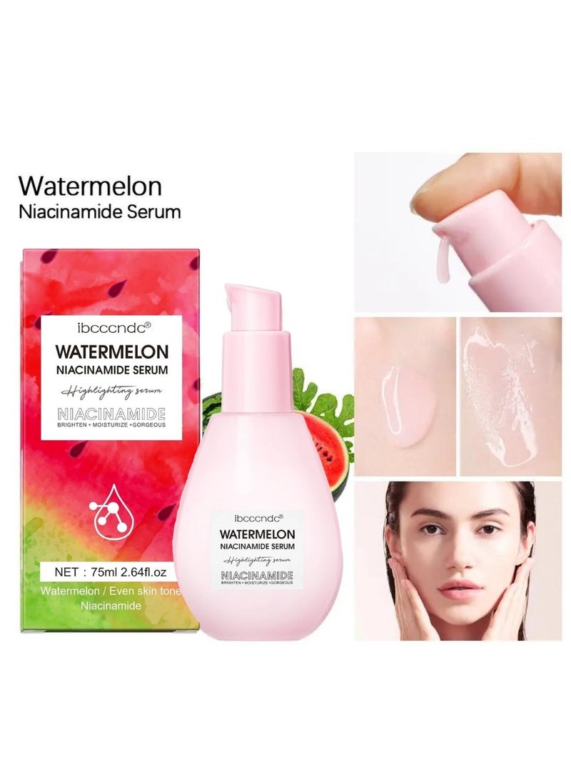 ibcccndc - 75ML Watermelon Niacinamide Serum Moisturizing Watermelon Toner Hyaluronic Facial Serum Brighten with Glycerin and Vitamin E Serum Multi Purpose Lightweight Face Serum Face Highlighter - Image 1