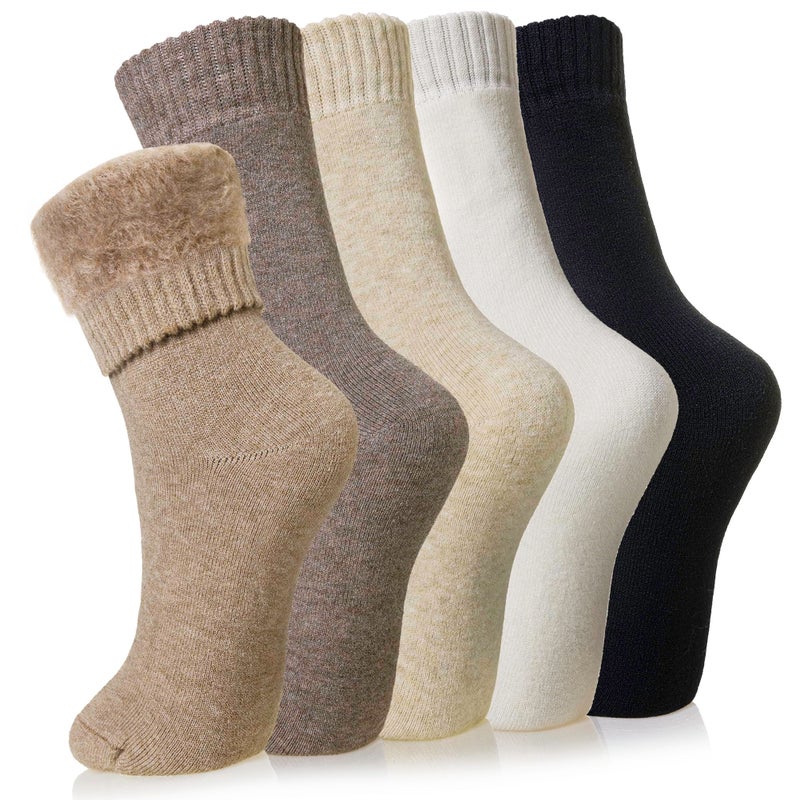 Velice Winter Warm Thermal Socks for Women Extra Thick Insulated Heated Crew Boot Socks for Cold Weather 5 Pairs(Black/Brown/White) - Image 1