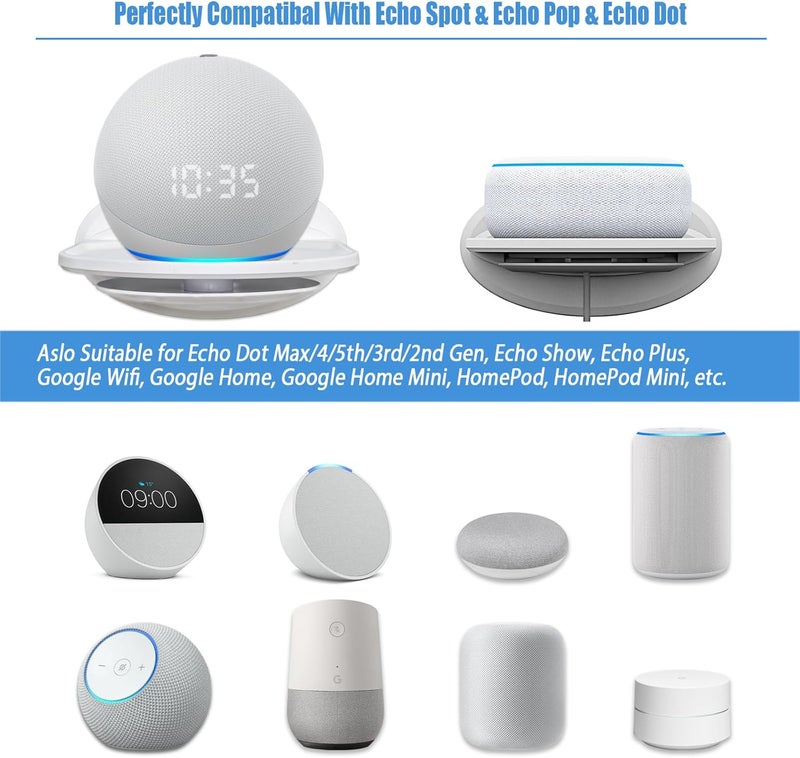 PUUUCI Wall Mount Shelf, Compatible with Echo Spot, Echo Pop, Echo Dot, HomePod Mini, Google Home, with Cord Storage, Easy Installation, Fits Devices up to 10lbs - Image 3