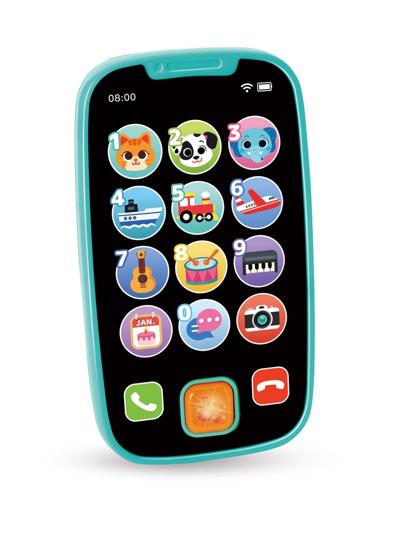 Hola My First Smartphone - Interactive Baby Phone Toy with Fun Sound Effects, Flashing Lights, 8 Melodies, Number Learning, and Durable Design for Toddlers Blue 12M+ - Image 1