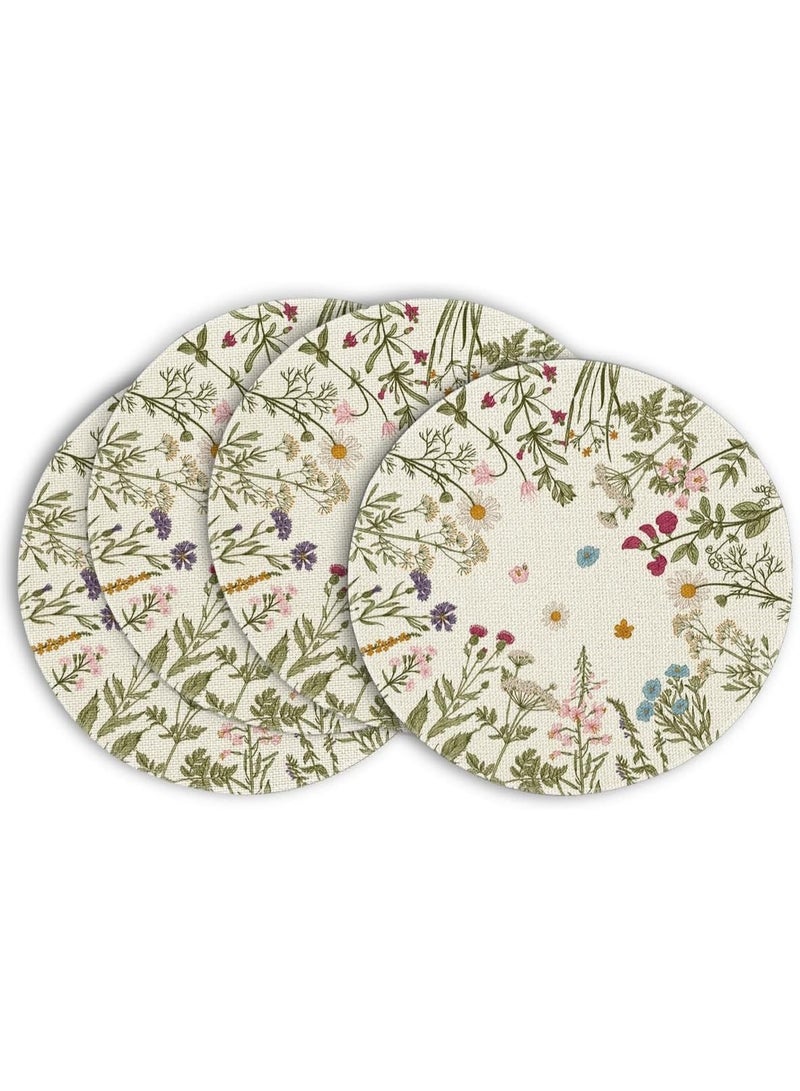 INSIJAM Round Placemats Set of 4 15 Inch Quilted Cloth Table Mats for Dining Table Decoration Antique Herbs Wild Flowers Lace Mats Washable Fabric Place Mats for Indoor and Outdoor Use - Image 1