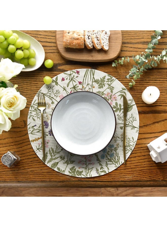 INSIJAM Round Placemats Set of 4 15 Inch Quilted Cloth Table Mats for Dining Table Decoration Antique Herbs Wild Flowers Lace Mats Washable Fabric Place Mats for Indoor and Outdoor Use - Image 2