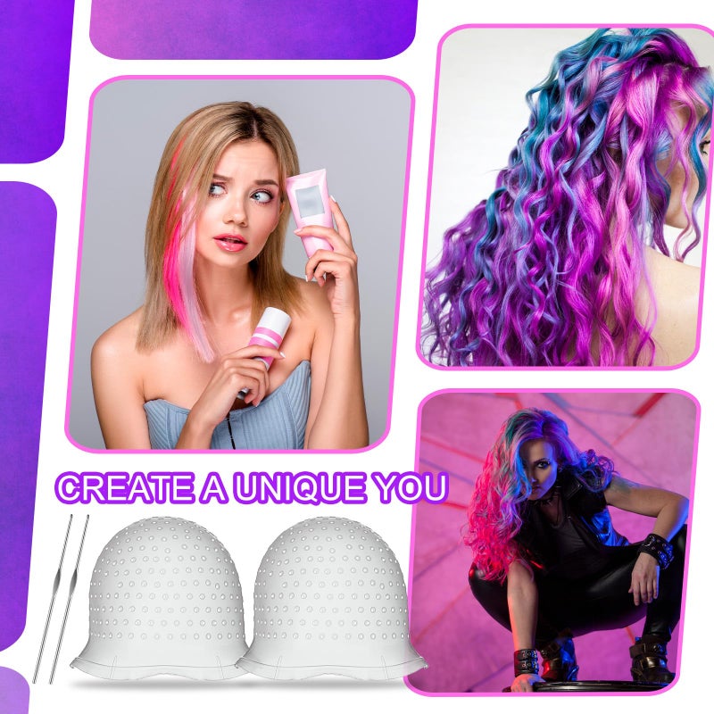 Jexine 2 Pcs Hair Coloring Highlighting Cap Reusable Silicone Highlight Cap Pull Through Caps for Hair Coloring Frosting Cap with Hook Hair Dye Cap with Holes Hair Salon Tools Hairdressing Highlighting Kit - Image 4