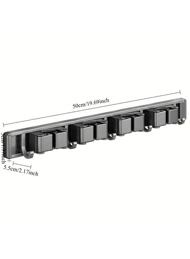 Space Saving Wall Mounted Mop Broom Holder Adjustable Height No Drilling Space Silvery - Image 5