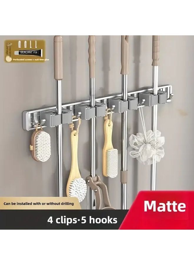 Space Saving Wall Mounted Mop Broom Holder Adjustable Height No Drilling Space Silvery - Image 3