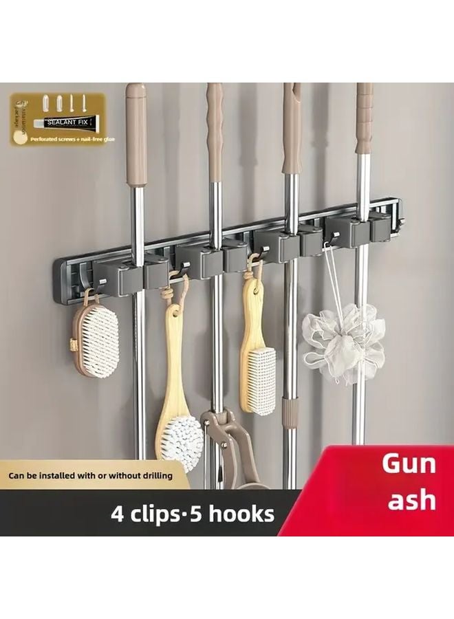 Space Saving Wall Mounted Mop Broom Holder Adjustable Height No Drilling Space Silvery - Image 4