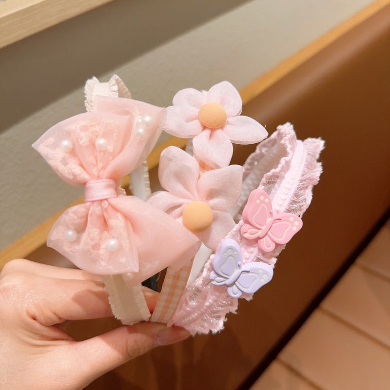 Generic Cute Girls Super Fairy Bow Hair Hoop Babys Hair Non-Slip Headband Childrens Love Hair Clip Headdress 1# pink headband 3-piece set