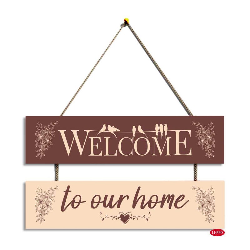 LEPPO Welcome To Our Home Wooden Wall Hanging Board Plaque Sign for Living Room Entrance Hall Wall Door Room Home Decoration Showpiece DL208 7 X 105 inch Brown - Image 1