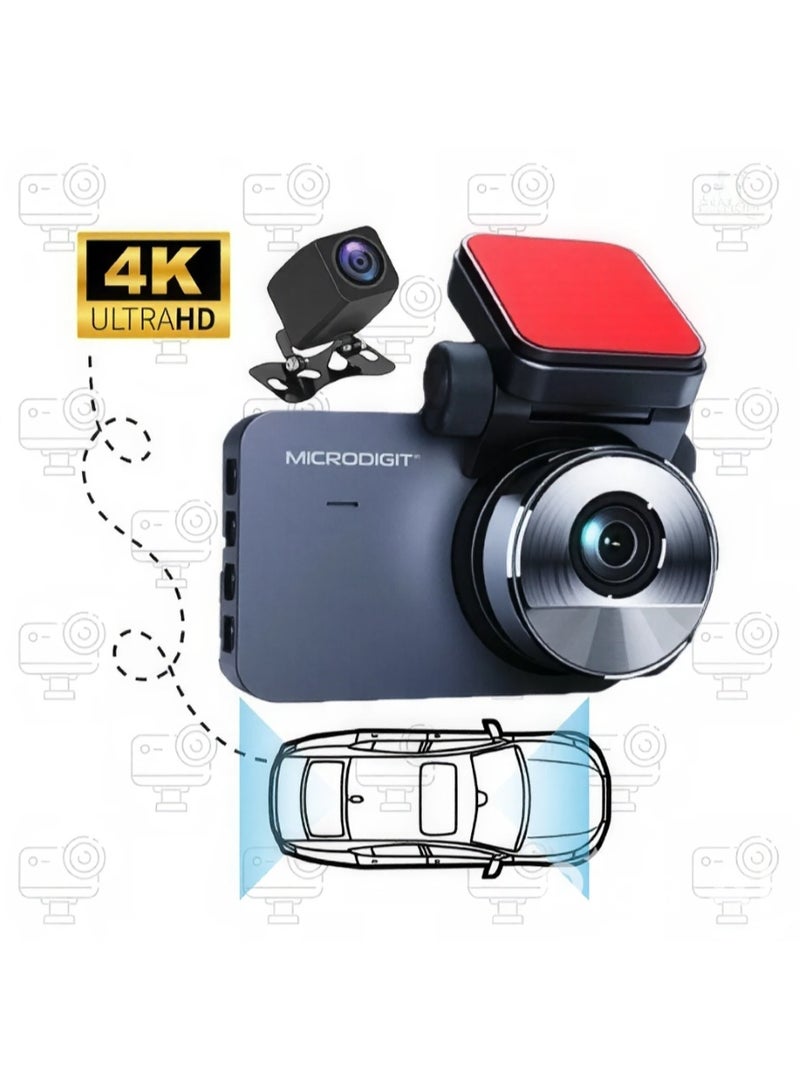 ميكرو ديجيت كاميرا داش كام 4K (ضمان سنتين) من مايكروديجيت امامي وخلفي  دقة عالية و جودة عالية - Image 1