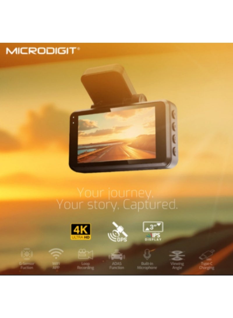 ميكرو ديجيت كاميرا داش كام 4K (ضمان سنتين) من مايكروديجيت امامي وخلفي  دقة عالية و جودة عالية - Image 5