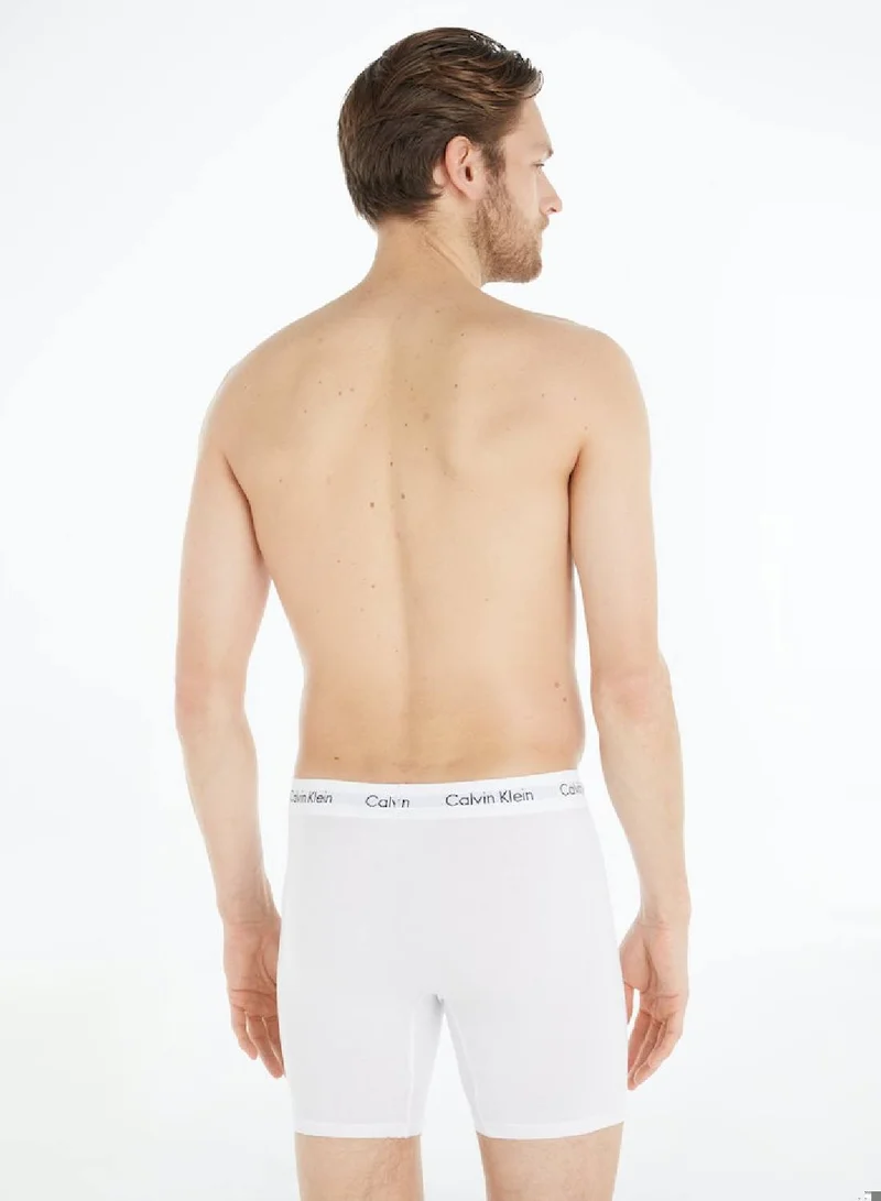 CALVIN KLEIN Men's 3 Pack Boxer Briefs - Cotton Stretch, White