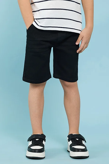 أر أند بي Solid Denim Shorts With Drawstring Waist