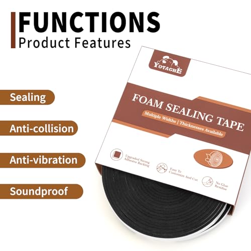 Yotache Foam Strips Adhesive 2 Rolls 1" x1/8", Neoprene Weather Stripping High Density Foam Tape Seal for Doors and Windows Insulation, Total 33 Feet Long (2 X 16.5 Ft Each) - Image 5